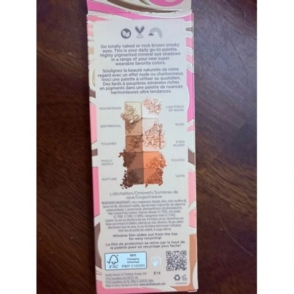 Pacifica Pink Nudes Coconut Infused Mineral‎ Eye Shadows Palette 10 Shades Vegan